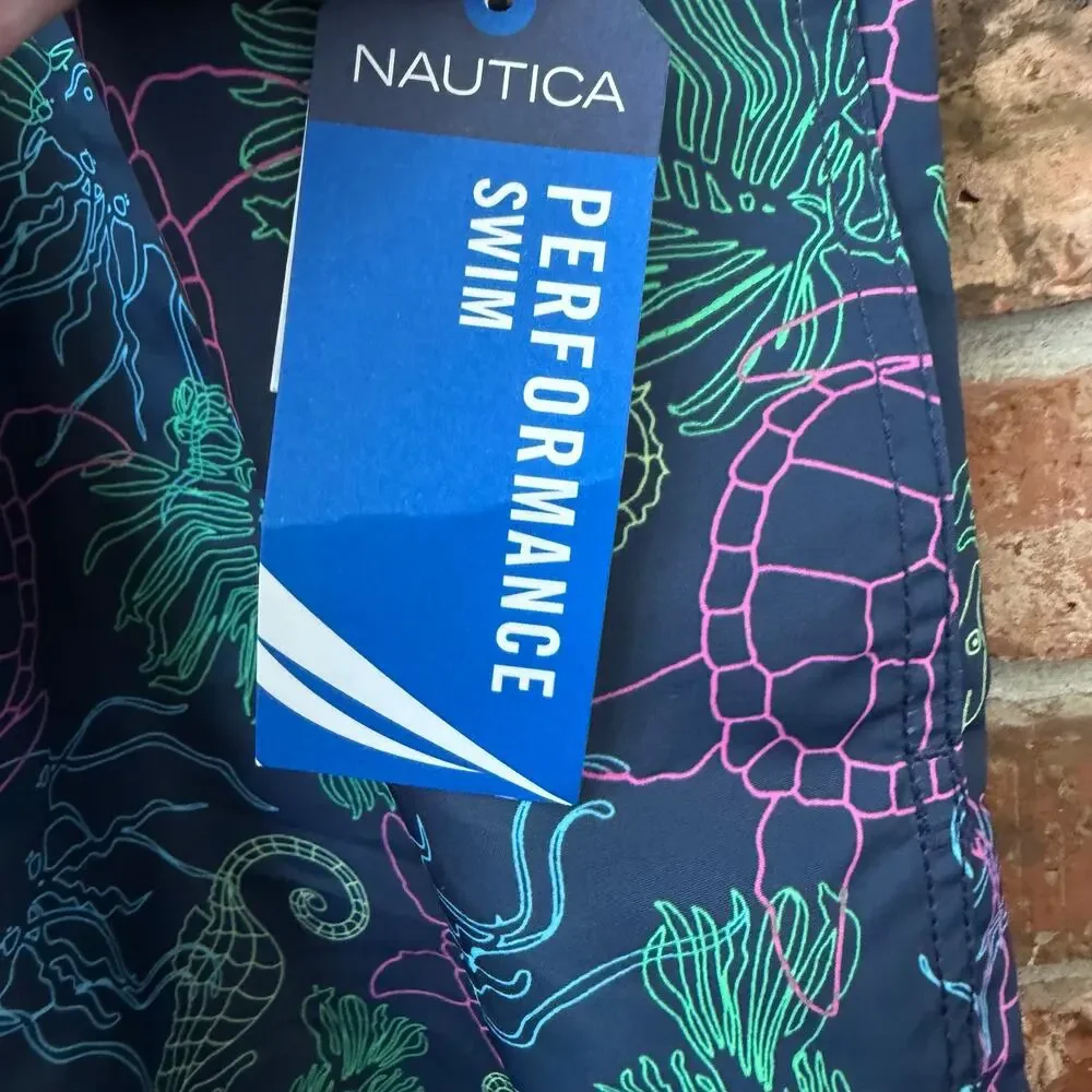 Nautica Performance Swim Trunks Mens 3XL NEW Colorful Sea Life Neon